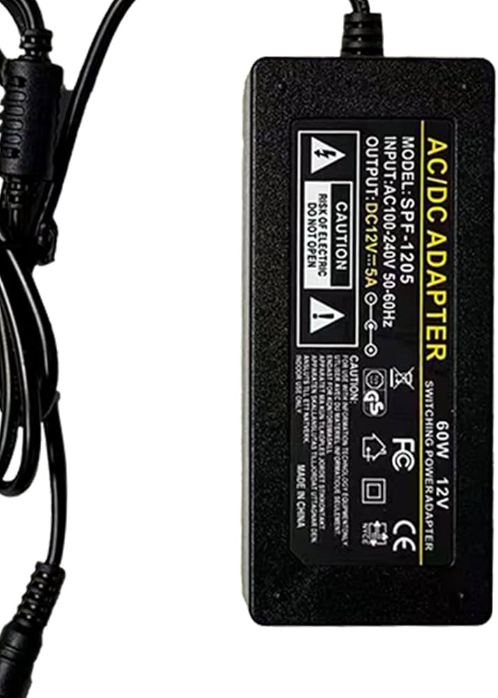 Neon Sign DC Power Supply Adapter 12V 5A 60W, UL Listed LED Power
